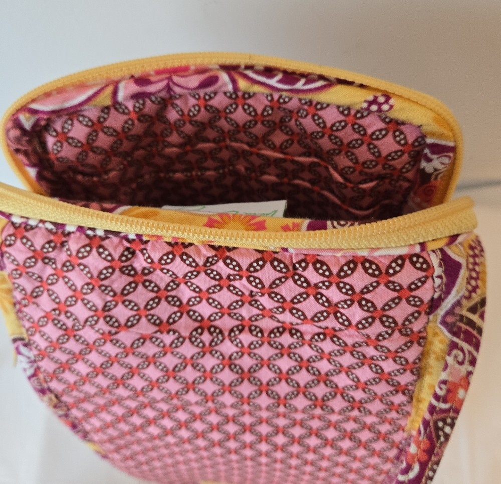 Vera Bradley Quilted Floral Crossbody Bag Yellow Purple Pink | 8" x 6" | - Picture 11 of 13